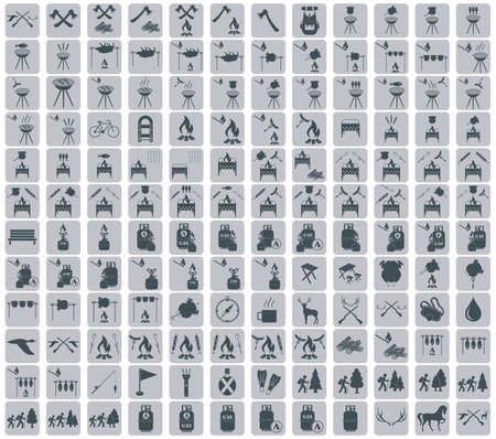 Set of camping equipment icons. Vector illustrationのイラスト素材