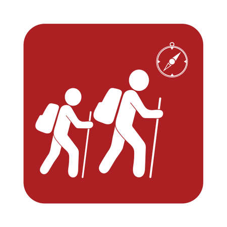 Hiking tourists with compass icon. Vector illustrationのイラスト素材