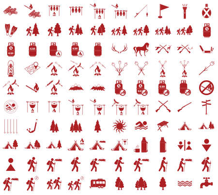 Set of camping equipment icons. Vector illustrationのイラスト素材