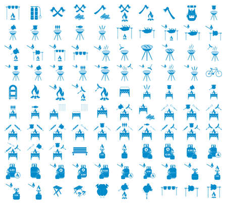 Set of camping equipment icons. Vector illustrationのイラスト素材