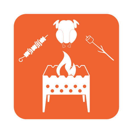 Brazier zephyr, kebab and chicken icon. Vector illustrationのイラスト素材