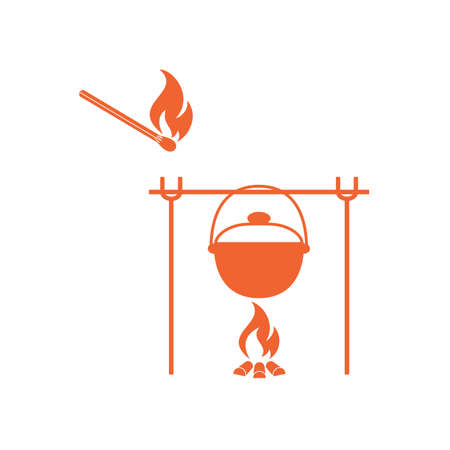 Fire and pot icon. Vector illustration.のイラスト素材