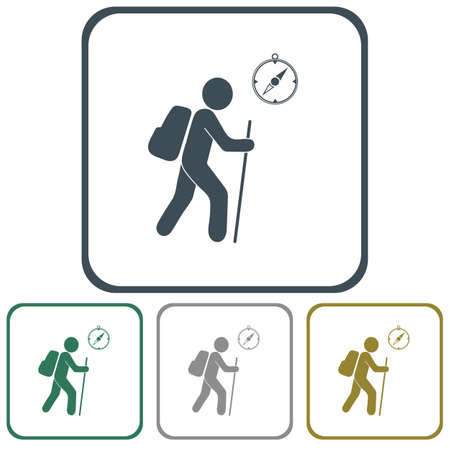 Hiking tourists with compass icon. Vector illustrationのイラスト素材