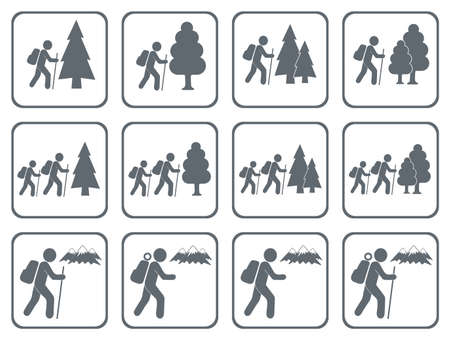 Set of Hiking icon illustration isolated vector sign symbolのイラスト素材
