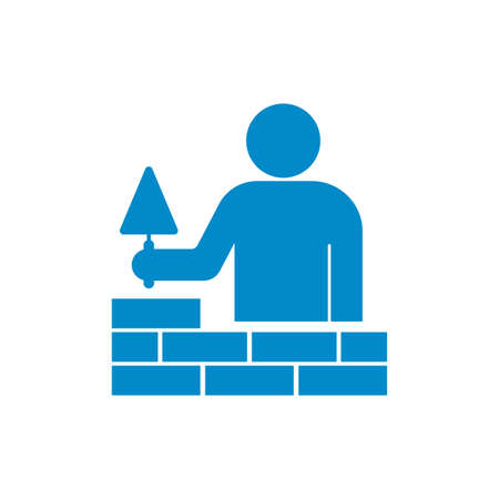 Brick layer tiler mason worker with trowel vector illustrationのイラスト素材