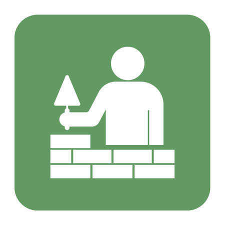Brick layer tiler mason worker with trowel. Vector illustrationのイラスト素材