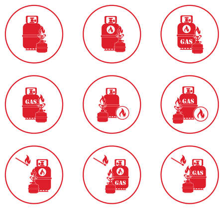 Camping stove with gas bottle icons set. Vector illustration.のイラスト素材
