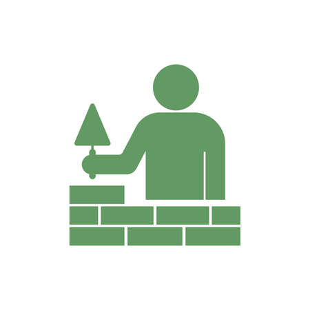 Brick layer tiler mason worker with trowel. Vector illustrationのイラスト素材