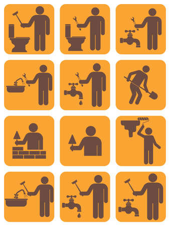 Mason worker icons set.のイラスト素材