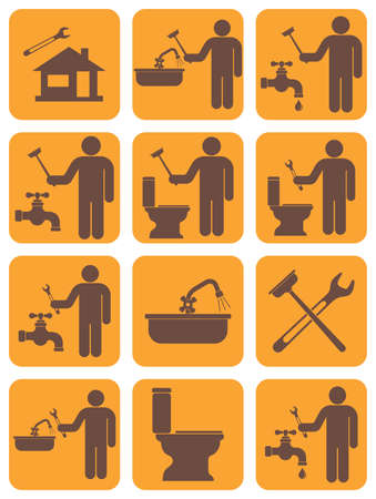 Plumbing work symbol icons set.のイラスト素材