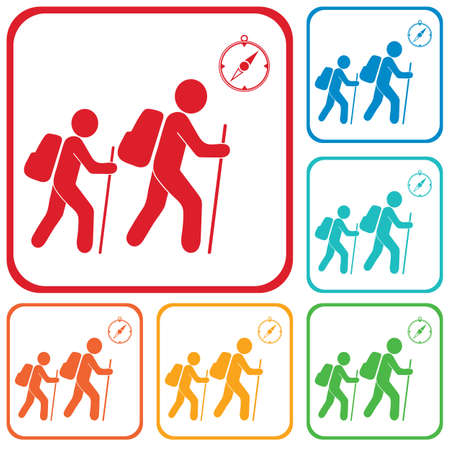 Hiking tourists with compass icon Vector illustrationのイラスト素材
