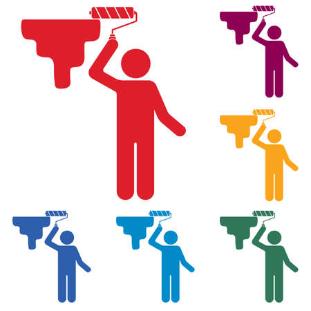 Painter with paint roller icon.のイラスト素材