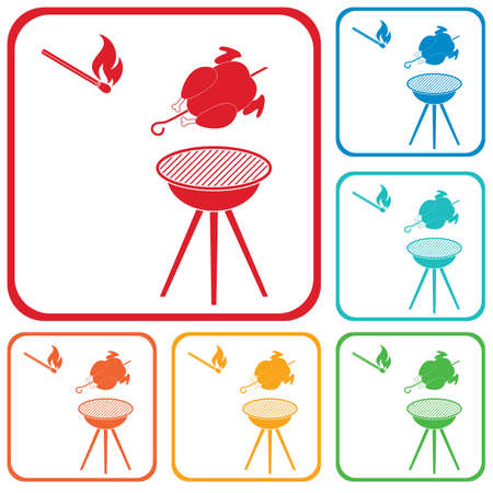 barbecue grill with chicken icon. Vector illustrationのイラスト素材