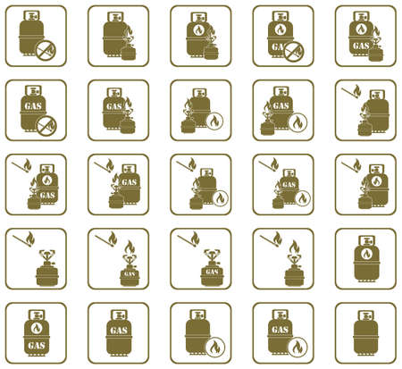 Set of camping stove and gas bottle icons. Vector illustration.のイラスト素材