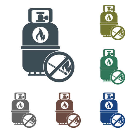 Camping gas container with prohibition sign icon on white background . Vector illustrationのイラスト素材