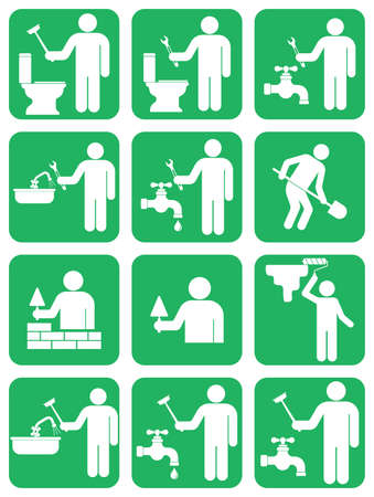Mason worker icons set. Vector illustrationのイラスト素材
