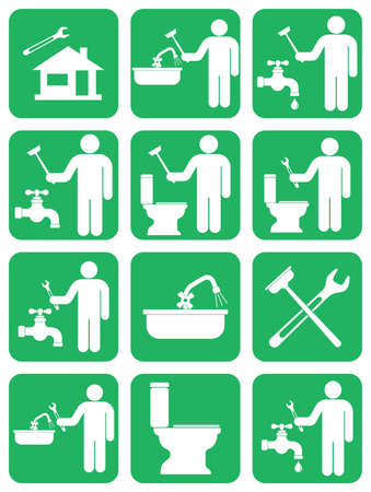 Plumbing work symbol icons set. Vector illustrationのイラスト素材