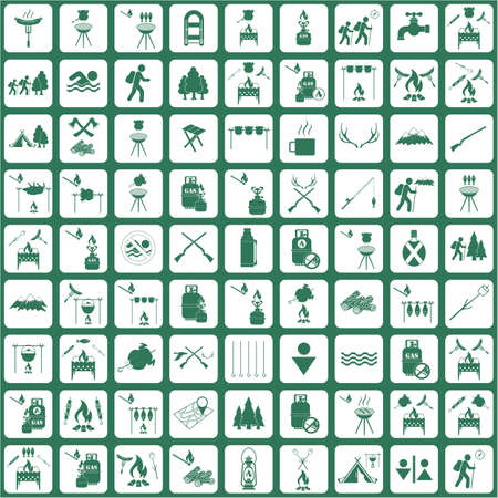 Set of travel and camping equipment icons. Vector illustrationのイラスト素材