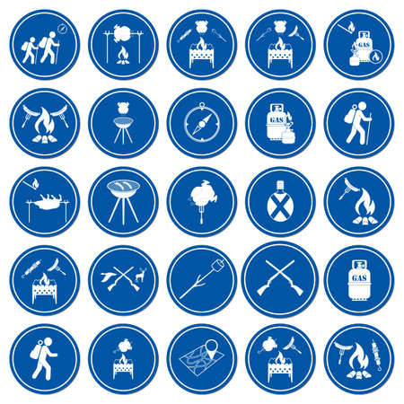 Set of travel and camping equipment icons. Vector illustrationのイラスト素材