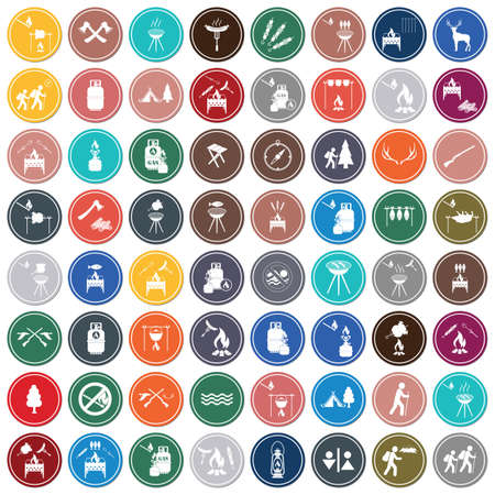Set of travel and camping equipment icons. Vector illustrationのイラスト素材