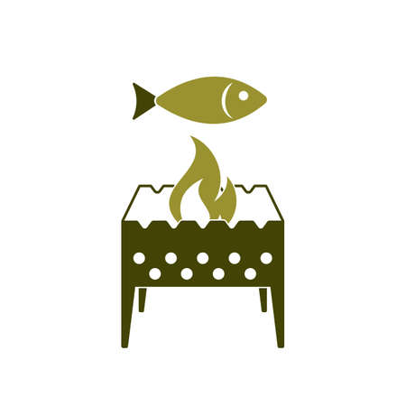 Brazier grill with fish icon. Vector illustrationのイラスト素材