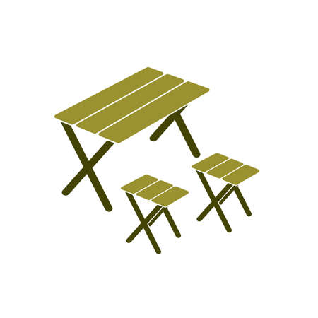 Camping table and stool icon. Vector illustrationのイラスト素材