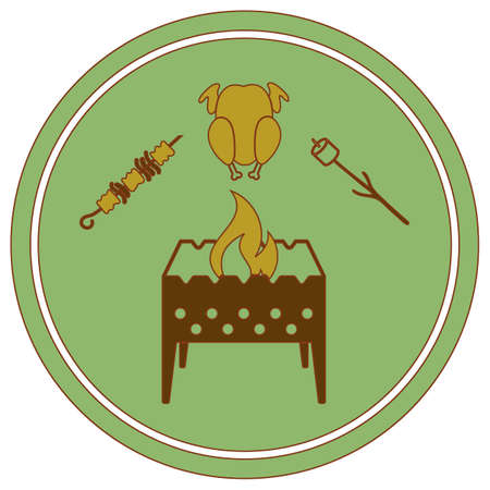 Brazier zephyr, kebab and chicken icon. Vector illustrationのイラスト素材