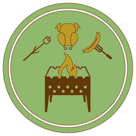 Brazier, zephyr, chicken and sausage icon. Vector illustrationのイラスト素材