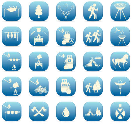 Set of travel and camping equipment icons. Vector illustrationのイラスト素材