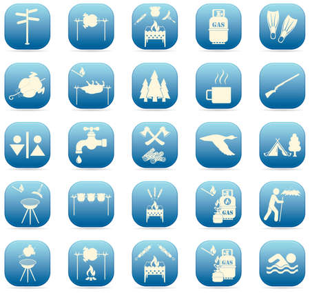 Set of travel and camping equipment icons. Vector illustrationのイラスト素材