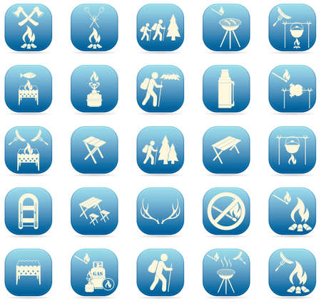 Set of travel and camping equipment icons. Vector illustrationのイラスト素材