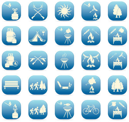 Set of travel and camping equipment icons. Vector illustrationのイラスト素材