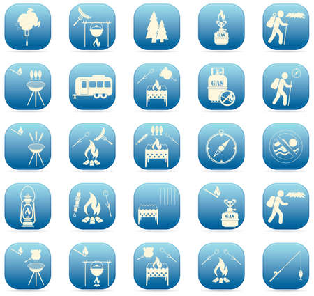 Set of travel and camping equipment icons. Vector illustrationのイラスト素材