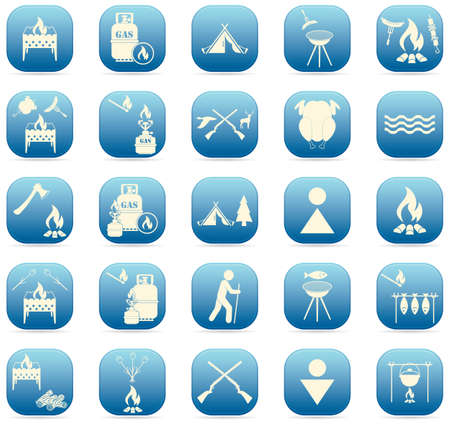 Set of travel and camping equipment icons. Vector illustrationのイラスト素材