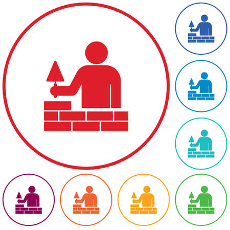 Brick layer tiler mason worker with trowel. Vector illustrationのイラスト素材