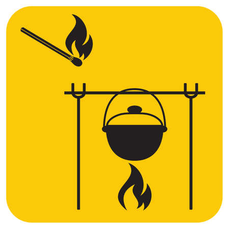 Fire and pot icon. Vector illustration.のイラスト素材