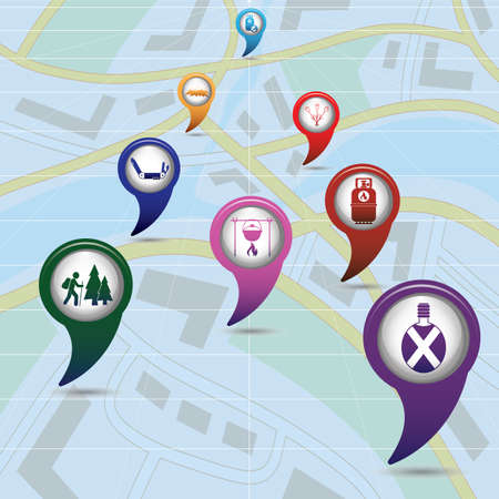 Set of tourism services map pointers on map. Vector illustrationのイラスト素材