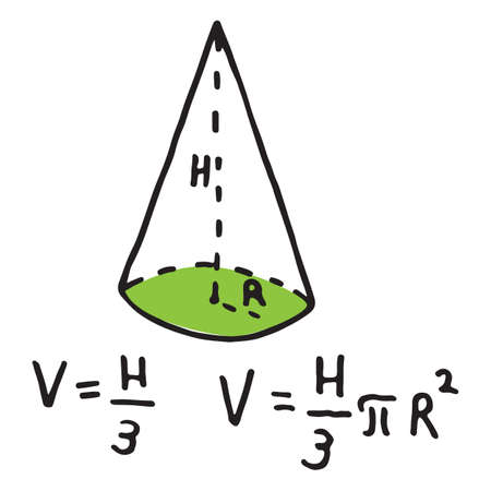 Hand drawn Cone volume. Sketch for education, icon. Decoration element. Vector illustrationのイラスト素材