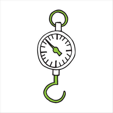 Vector hand drawn sketch physics dynamometer for laboratory work on copybook. Doodle styleのイラスト素材