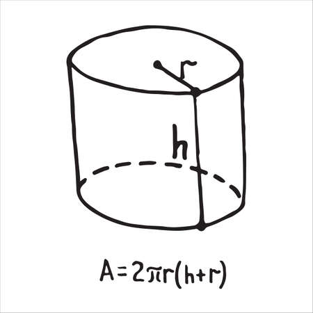 Hand drawn Cylinder surface area. Sketch for education, icon. Decoration element. Vector illustrationのイラスト素材