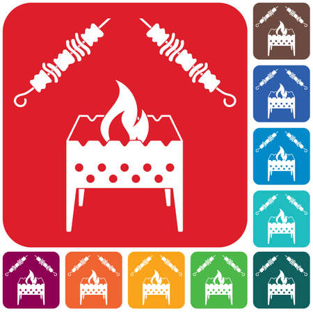 Brazier grill with kebab icon. Vector illustrationのイラスト素材