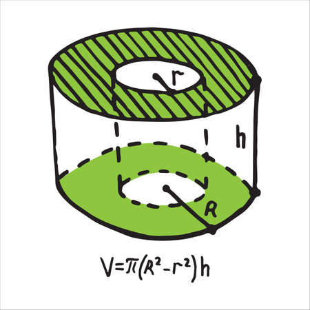 Volume of the hollow cylinder body. Doodle vector illustrationのイラスト素材