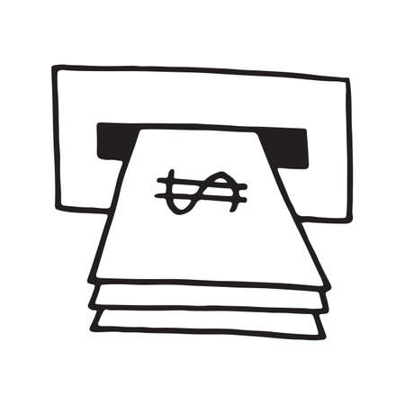 Doodle ATM cartoon vector and illustration, black and white, hand drawn, sketch style, isolated on white backgroundのイラスト素材