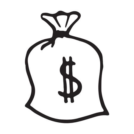 Doodle money bag icon with dollar pattern. Vector illustrationのイラスト素材