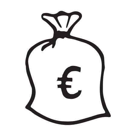 Doodle money bag icon with euro pattern. Vector illustrationのイラスト素材