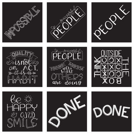 Calligraphy Inspirational quotes set. Lettering. Motivation for life and happiness. For postcard and poster graphic design.のイラスト素材