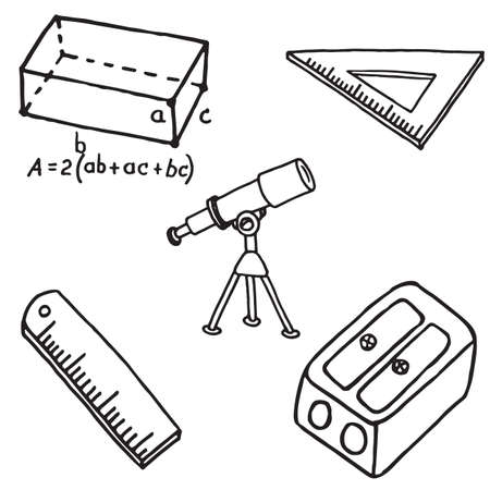 Set of school equipment doodle icons. Vector illustrationのイラスト素材