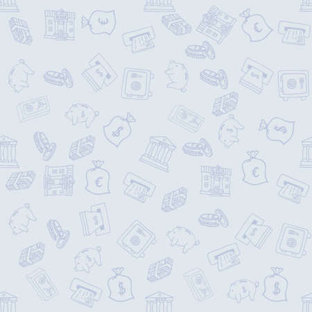 Hand drawn business finance supplies in seamless pattern. Vector illustrationのイラスト素材