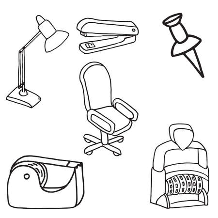 Set of office equipment doodle icons. Vector illustrationのイラスト素材