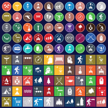 Set of travel and camping equipment icons. Vector illustrationのイラスト素材